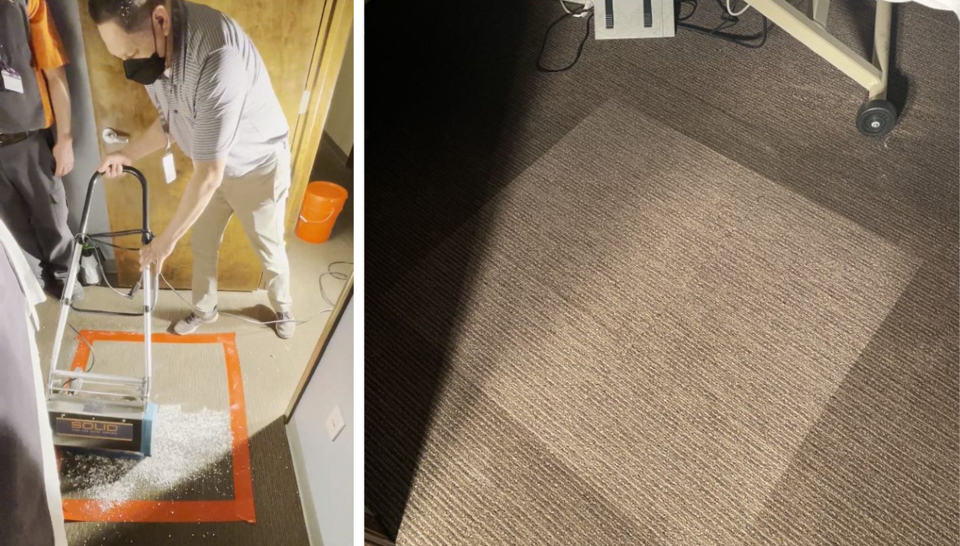 How to maintain commercial carpets featuring a before and after by SOLID Surface Care.