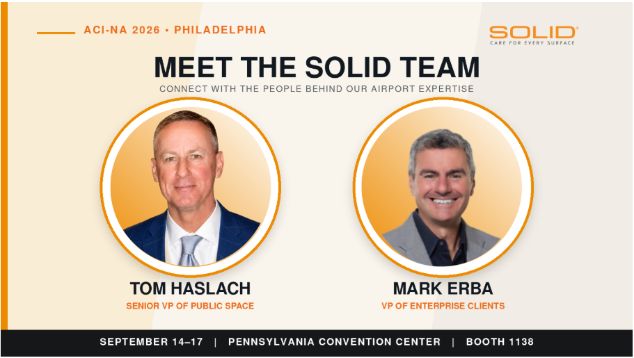 Tom Haslach and Mark Erba of SOLID Surface Care, attending ACI-NA 2026 in Philadelphia at Booth 1138.